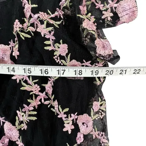 Candalite Dress 1X Black Pink Embroidered Floral Mesh Classic Formal Whimsygoth