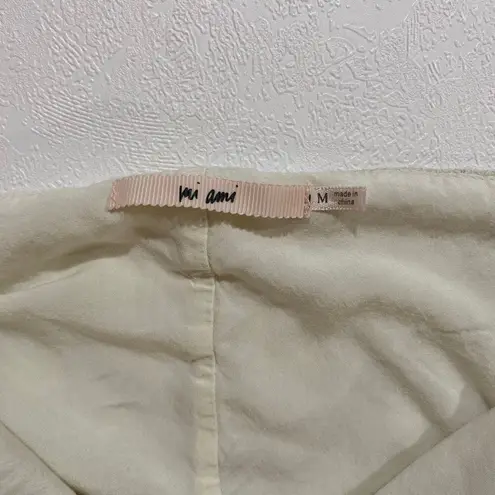 Mi Ami Women’s Eyelet Puff Sleeve Crop Top Tie Front Cream Size M Size M