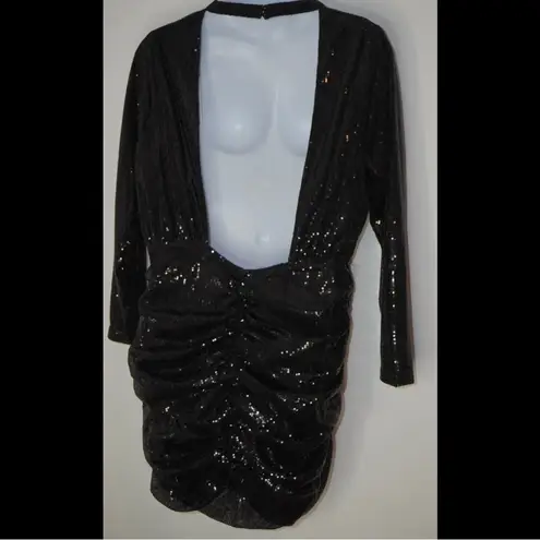 ASOS In The Style Black Sequin High Neck Long Sleeve Ruched Dress Size: 18 NWT  - Image 5