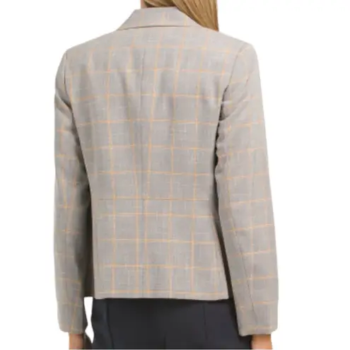 KASPER Plaid Notch Lapel Long Sleeve Flap Pocket Coordinating Two Button Jacket Gray Size 16