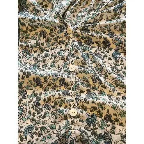 Soft Surroundings Top Women Size Medium Pullover Tunic Henley Floral Roll Tab