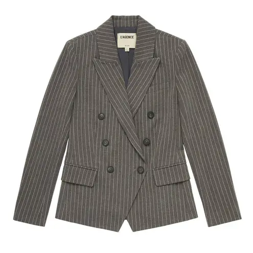 L'Agence Kenzie Double Breasted Blazer Jacket Pinstripe Gray Classic Preppy US 4