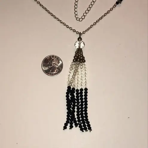 Elegant Black and Silver Tone Boho Fringe Tassel Beaded Necklace