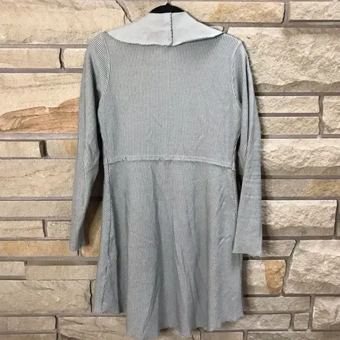 Cut loose Raw Hem Ribbed Open Front Cardigan Jacket Grey Small Lagenlook Gray