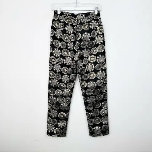 NWT FRANCES VALENTINE | Jacquard Black and Gold Metallic Lucy Pant Pants Sz. 0
