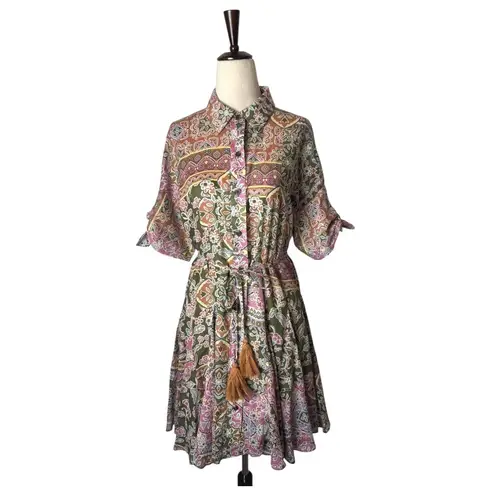 Dress Forum Dress Women Small Green Floral Paisley Elaina Button Down Shirt Mini