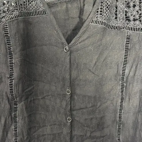 None Black Lace 3/4 Bell Sleeve Blouse Button Front Or Pullover Size 2X