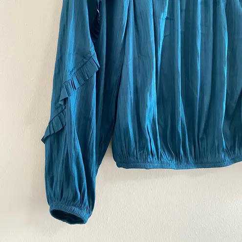 Evereve Teal Blue Off the Shoulder Pleated Top Size X-Small