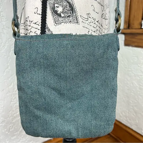 BOHO Denim Faux Suede Fringe Crossbody Bag Blue