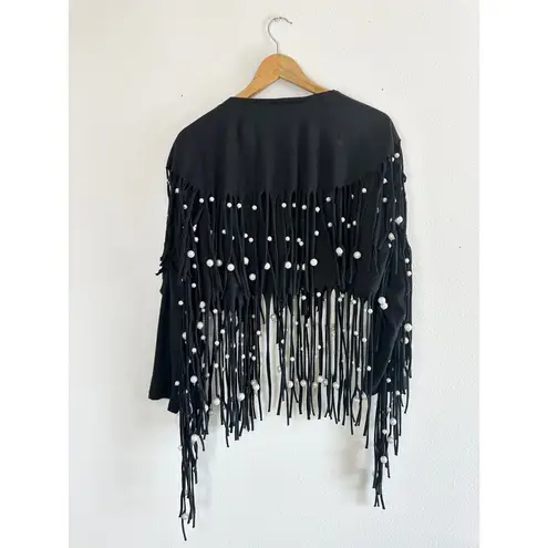 80’s Pearl Fringe Bolero Jacket size large Black