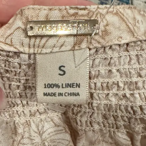 Magaschoni LINEN FLORAL PRAIRIE COTTAGECORE 3/4 SLEEVE TAN Cream Lace Dress S