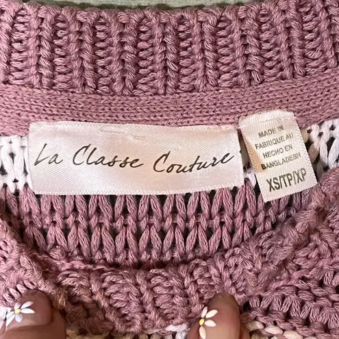 La Classe Couture Sweater Womens XS Pink White Striped Cold Shoulder Knit Top