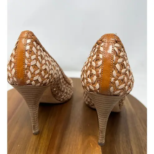 J. Crew Pumps Mona Dreamweaver Brown White Woven Leather Stiletto Heel Size 8