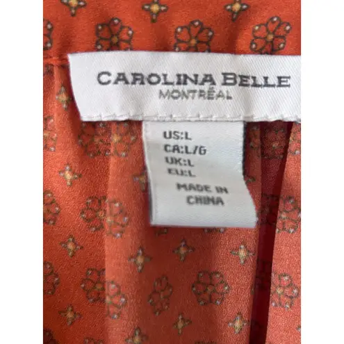 Carolina belle Orange Patterned V-Neck Blouse - Size L