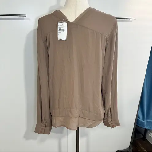 Ro & De  Size L Women's Taupe Long Sleeve V Neck Top