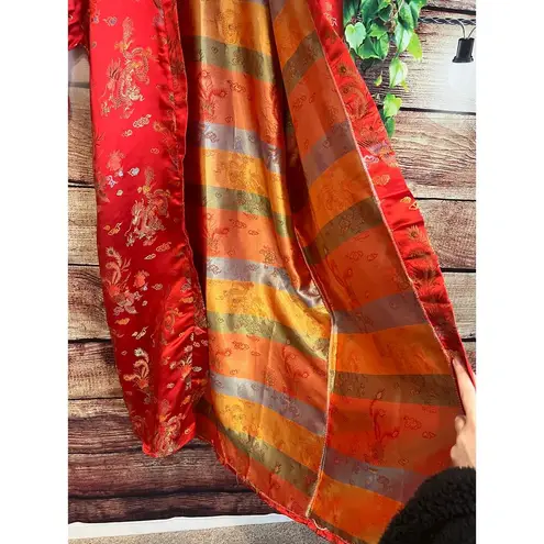 Vintage Kimono Robe 100% Silk Japanese Dragons Red Rainbow XXL PTP 24"