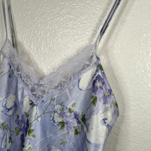 Gilligan & OMalley Floral Satin Slip Nightgown Dress Lace Trim Small Multi