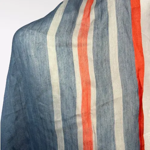Vintage Blue Orange White Striped Fringe Scarf Rectangle Wrap Shawl