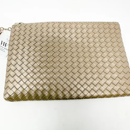 Virginia Wolf Mimi Gold Criss Cross Weave Clutch, NWT, MSRP $88