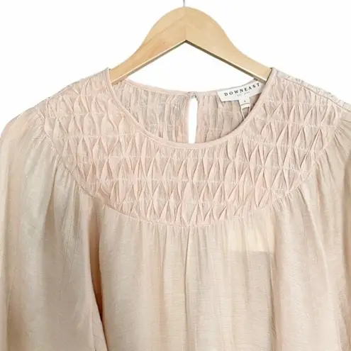 Downeast NWT Pleated Yoke Long Sleeve Blouse Light Beige Blush Size Small NEW