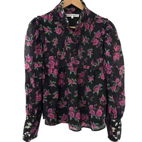 Melissa Neptone Aubrey Floral Peasant Blouse Pink Rose Size Small Pink