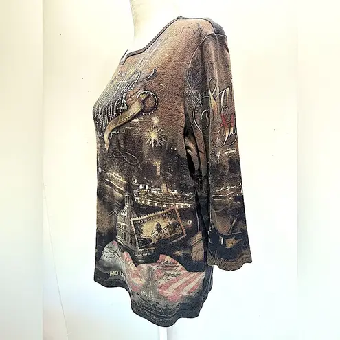 Christopher & Banks Patriotic Stars and Stripes God Bless America Sequined Top L