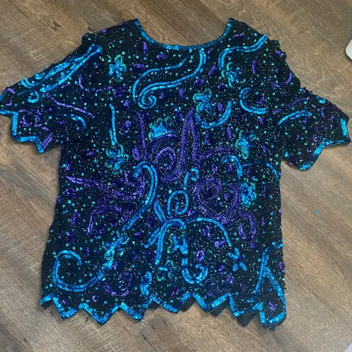 VINTAGE SEQUIN FORMAL TOP SZ 16/18 Blue