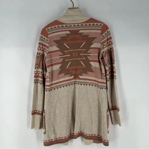 Yet Again Cotton Southwest Aztec Print Open Front Longline Cardigan Soft Neutral