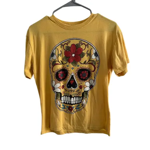 Hasta Siempre Sugar Skull Graphic Tee Yellow Medium