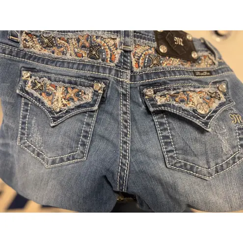 Miss Me ‎ Signature Distressed Embellished Pockets Bootcut Jeans Size 27