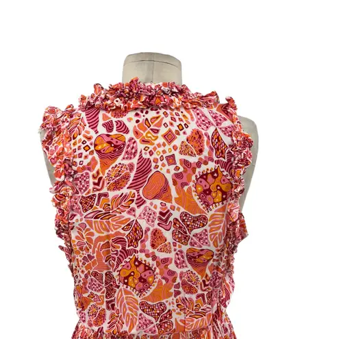 Poupette St Barth Clara Mini Dress Red Chagal Print Orange Pink Size Medium