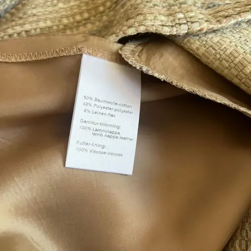 Akris Punto Tan Tweed with Leather Trim Back Zip Pencil Mini Skirt Size 8