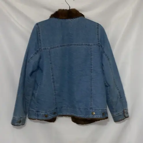 Denim&Co Blue Jacket Brown Faux Fur lining pockets Wo size smallclean condition