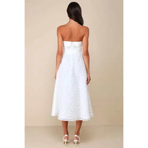 NWT Lulus Enviable Grace White Burnout Strapless Belted Midi Dress Wedding Sz M Size M