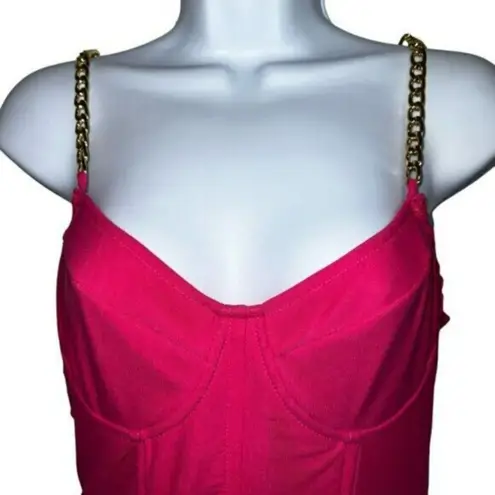 Pretty Little Thing  Hot  Pink Corset Chain Strap Bodycon Dress NWT Size 6