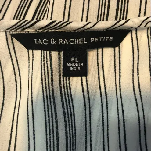 Zac & Rachel Petite Bell Sleeve Blouse Size Large Vertical Stripe Black & White