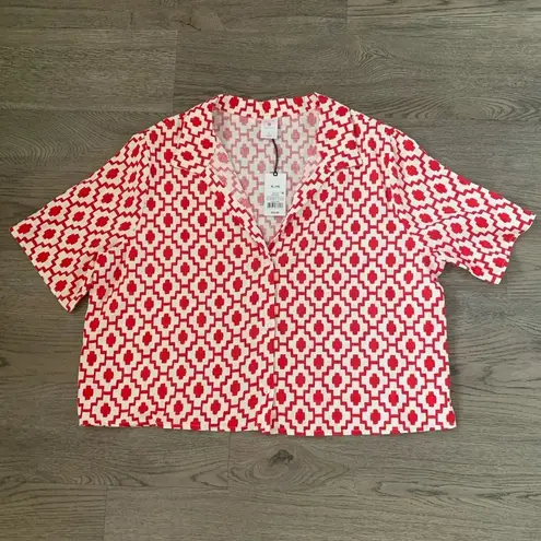 Shade & Shore ™ Cropped Button-Up Short Sleeve Cover Up Top - Size XL - Red - NWT