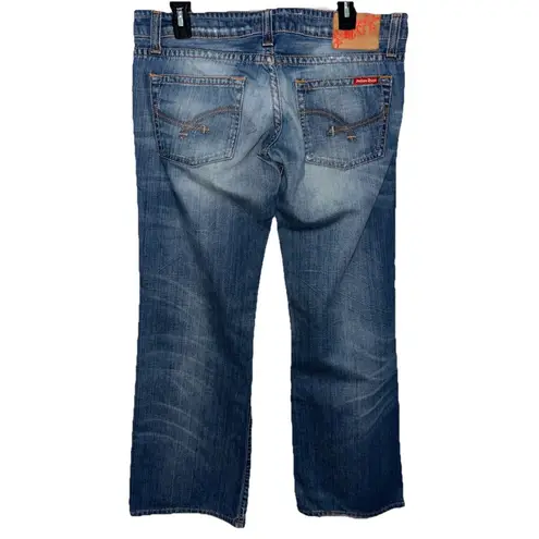 Women's Vintage Indian Rose Wide Leg Loose Fit Denim Blue Jeans 32 X 33 Low Rise