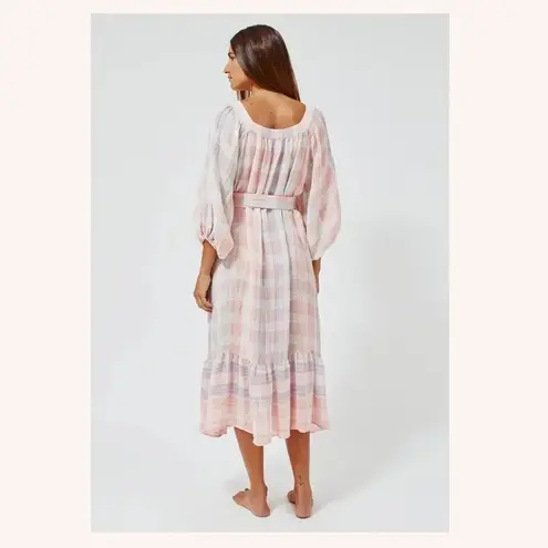 Lisa Marie Fernandez Linen Laure Madres Multi Plaid Gauze Midi Dress sz 0 Pink