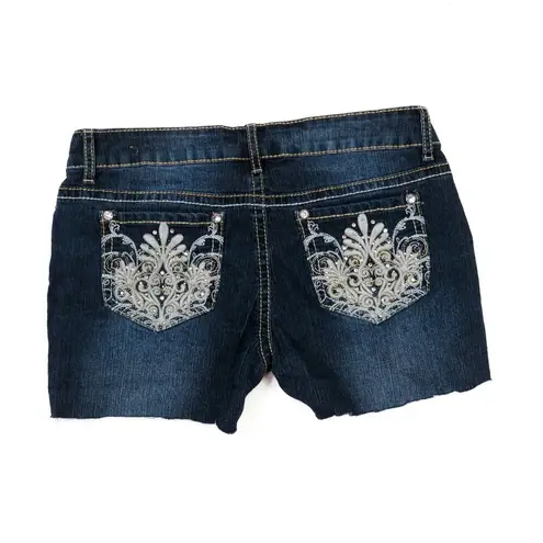 Rue 21 Y2K  Jean Shorts Low Rise Micro Shorts Rhinestone Button Cut Offs 28"