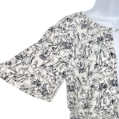 Open Edit Abstract Print Keyhole Blouse Black White Size XS