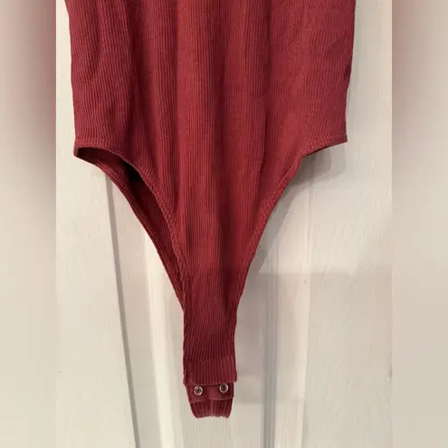 RE/DONE REDONE Women's Red Ribbed Long-Sleeve Stretch Cotton Bodysuit Size Small