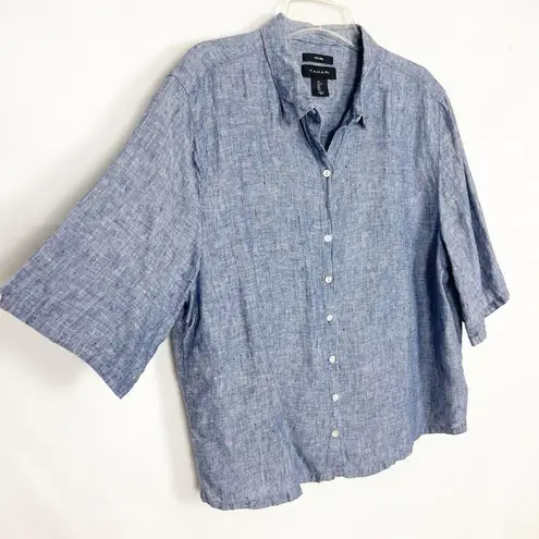 Tahari Womens Shirt Large Linen Boxy Relaxed Comfort Beachy Coastal Nautical