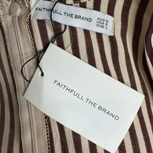 Faithfull the Brand Farah Midi Dress Brown Brighton Stripe Size 8 NWT