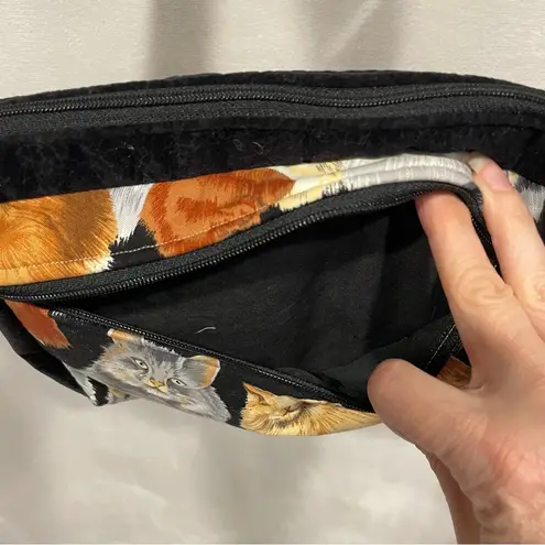 Y2K velvet trim cat lady bag canvas adj strap zipper closure Brown