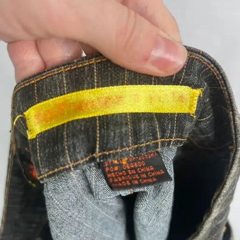 Dollhouse Pin Stripe Dark Faded Denim Jean Skirt Whiskering Size 19