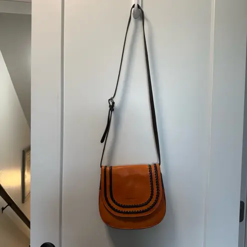 Tignanello Orange Leather Flap Front Saddle Bag Crossbody Accordion Style Purse
