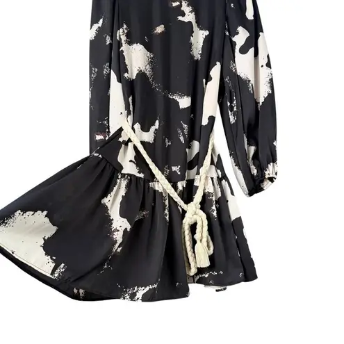 Alexis x Target Long Sleeve Rope Belt Tiered Mini Dress Black White Print, Sz M Size M