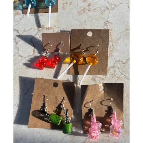 Handcrafted Novelty Dangle Earrings Set Of 6 Pairs With Cute Animal & Candy Desi Pink
