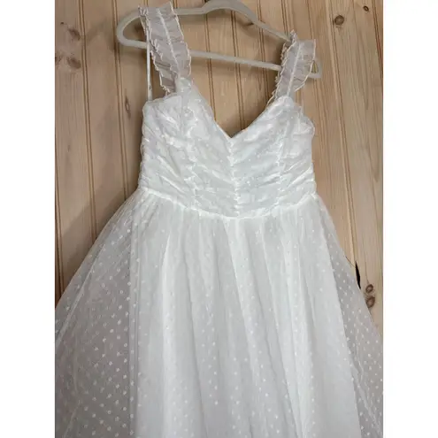 NWT Lulus Forever Celebrated White Swiss Dot Ruched Tulle Midi Dress Size L Size L